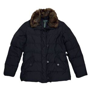 LAUREN RALPH LAUREN Down & Feather Faux Fur Winter Puffer Parka Coat Womens XS